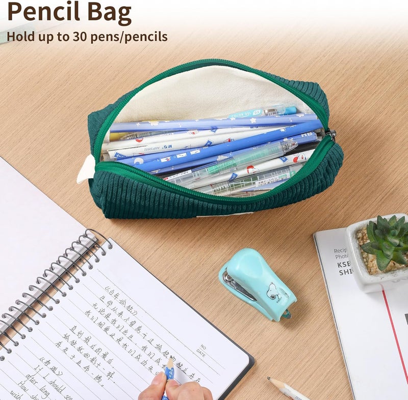 Purbert Pencil Bag Pen Case, Soft Corduroy Small Pencil Pouch Organizer with Zipper, Cute Pencil Case Pouch Stationery for Girls and Boys – Dark Green - Image 5